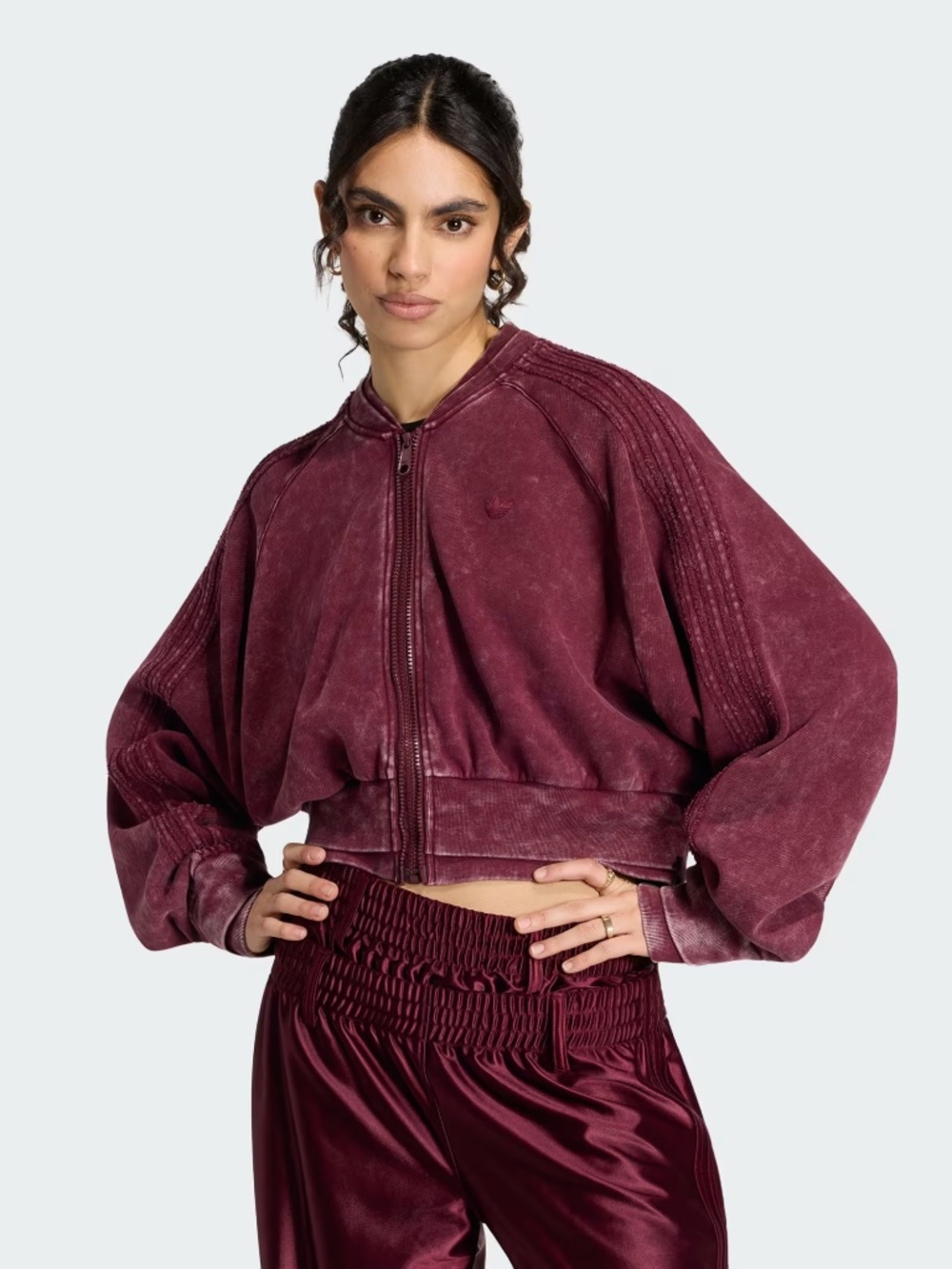 Adidas SST Double Layered Cropped Track Top Maroon